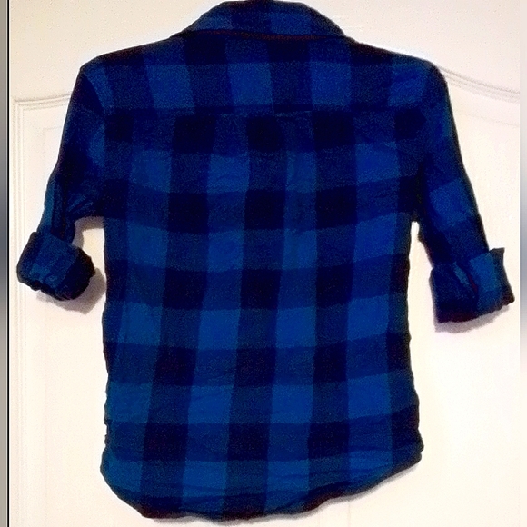 Girls Lg Sz 14 Button Down 3/4th Sleeve Arizona Jeans Company Blue & Black Shirt - Picture 2 of 4